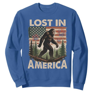 Funny 4th Of July Bigfoot Lost In America Sweatshirt Patriotic Sasquatch US Flag Fireworks TS11 Royal Blue Print Your Wear