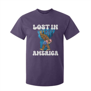 Funny 4th Of July Bigfoot Lost In America T Shirt For Kid Patriotic Sasquatch Rocket Footprint Fireworks TS11 Purple Print Your Wear