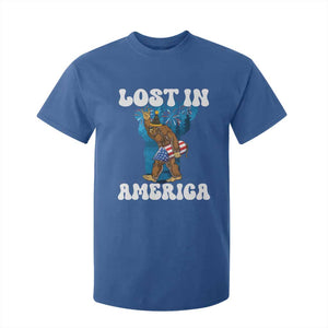 Funny 4th Of July Bigfoot Lost In America T Shirt For Kid Patriotic Sasquatch Rocket Footprint Fireworks TS11 Royal Blue Print Your Wear