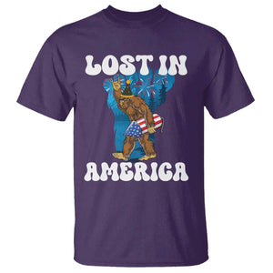 Funny 4th Of July Bigfoot Lost In America T Shirt Patriotic Sasquatch Rocket Footprint Fireworks TS11 Purple Print Your Wear