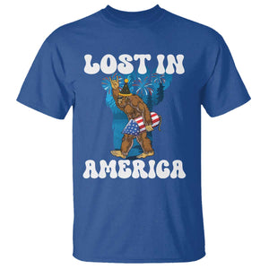 Funny 4th Of July Bigfoot Lost In America T Shirt Patriotic Sasquatch Rocket Footprint Fireworks TS11 Royal Blue Print Your Wear