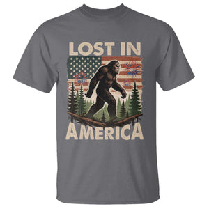 Funny 4th Of July Bigfoot Lost In America T Shirt Patriotic Sasquatch US Flag Fireworks TS11 Charcoal Print Your Wear