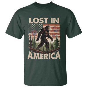 Funny 4th Of July Bigfoot Lost In America T Shirt Patriotic Sasquatch US Flag Fireworks TS11 Dark Forest Green Print Your Wear