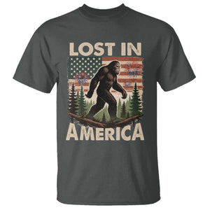 Funny 4th Of July Bigfoot Lost In America T Shirt Patriotic Sasquatch US Flag Fireworks TS11 Dark Heather Print Your Wear