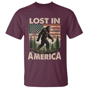 Funny 4th Of July Bigfoot Lost In America T Shirt Patriotic Sasquatch US Flag Fireworks TS11 Maroon Print Your Wear