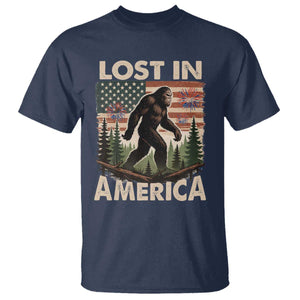 Funny 4th Of July Bigfoot Lost In America T Shirt Patriotic Sasquatch US Flag Fireworks TS11 Navy Print Your Wear