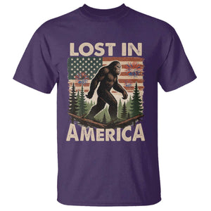 Funny 4th Of July Bigfoot Lost In America T Shirt Patriotic Sasquatch US Flag Fireworks TS11 Purple Print Your Wear