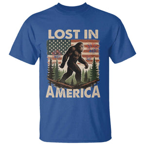 Funny 4th Of July Bigfoot Lost In America T Shirt Patriotic Sasquatch US Flag Fireworks TS11 Royal Blue Print Your Wear