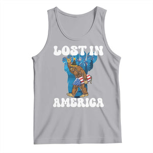 Funny 4th Of July Bigfoot Lost In America Tank Top Patriotic Sasquatch Rocket Footprint Fireworks TS11 Athletic Heather Print Your Wear