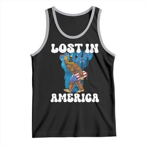 Funny 4th Of July Bigfoot Lost In America Tank Top Patriotic Sasquatch Rocket Footprint Fireworks TS11 Black Athletic Heather Print Your Wear