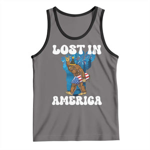 Funny 4th Of July Bigfoot Lost In America Tank Top Patriotic Sasquatch Rocket Footprint Fireworks TS11 Deep Heather Black Print Your Wear