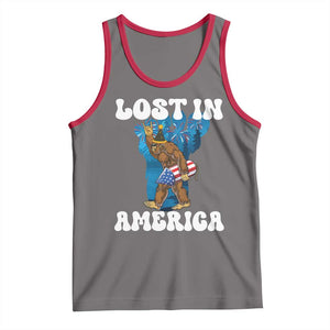 Funny 4th Of July Bigfoot Lost In America Tank Top Patriotic Sasquatch Rocket Footprint Fireworks TS11 Deep Heather Red Print Your Wear