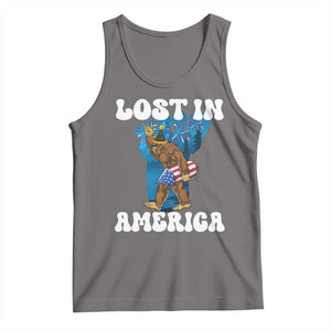 Funny 4th Of July Bigfoot Lost In America Tank Top Patriotic Sasquatch Rocket Footprint Fireworks TS11 Deep Heather Print Your Wear
