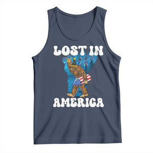 Funny 4th Of July Bigfoot Lost In America Tank Top Patriotic Sasquatch Rocket Footprint Fireworks TS11 Navy Print Your Wear