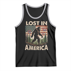 Funny 4th Of July Bigfoot Lost In America Tank Top Patriotic Sasquatch US Flag Fireworks TS11 Black Athletic Heather Print Your Wear