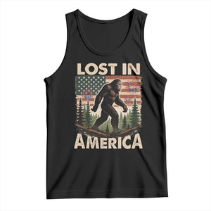 Funny 4th Of July Bigfoot Lost In America Tank Top Patriotic Sasquatch US Flag Fireworks TS11 Black Print Your Wear