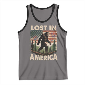 Funny 4th Of July Bigfoot Lost In America Tank Top Patriotic Sasquatch US Flag Fireworks TS11 Deep Heather Black Print Your Wear