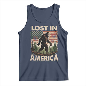 Funny 4th Of July Bigfoot Lost In America Tank Top Patriotic Sasquatch US Flag Fireworks TS11 Navy Print Your Wear
