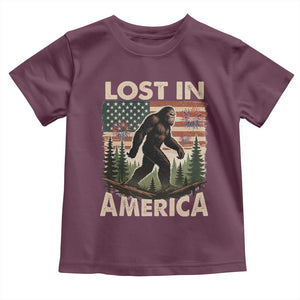 Funny 4th Of July Bigfoot Lost In America Toddler T Shirt Patriotic Sasquatch US Flag Fireworks TS11 Maroon Print Your Wear