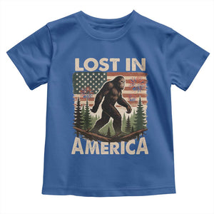 Funny 4th Of July Bigfoot Lost In America Toddler T Shirt Patriotic Sasquatch US Flag Fireworks TS11 Royal Blue Print Your Wear