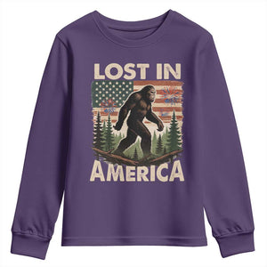 Funny 4th Of July Bigfoot Lost In America Youth Sweatshirt Patriotic Sasquatch US Flag Fireworks TS11 Purple Print Your Wear