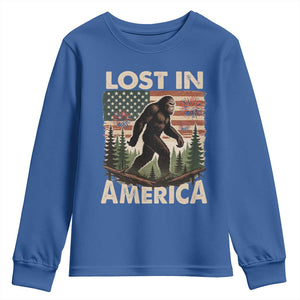 Funny 4th Of July Bigfoot Lost In America Youth Sweatshirt Patriotic Sasquatch US Flag Fireworks TS11 Royal Blue Print Your Wear