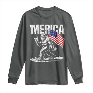 Funny 4th Of July Bigfoot Merica Long Sleeve Shirt Patriotic Sasquatch American US Flag TS11 Dark Heather Print Your Wear