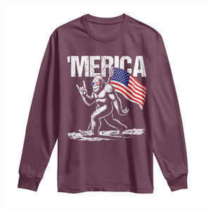 Funny 4th Of July Bigfoot Merica Long Sleeve Shirt Patriotic Sasquatch American US Flag TS11 Maroon Print Your Wear