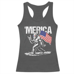 Funny 4th Of July Bigfoot Merica Racerback Tank Top Patriotic Sasquatch American US Flag TS11 Dark Heather Print Your Wear