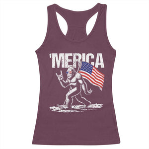 Funny 4th Of July Bigfoot Merica Racerback Tank Top Patriotic Sasquatch American US Flag TS11 Maroon Print Your Wear