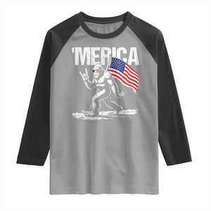 Funny 4th Of July Bigfoot Merica Raglan Shirt Patriotic Sasquatch American US Flag TS11 Sport Gray Black Print Your Wear