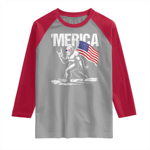 Funny 4th Of July Bigfoot Merica Raglan Shirt Patriotic Sasquatch American US Flag TS11 Sport Gray Red Print Your Wear