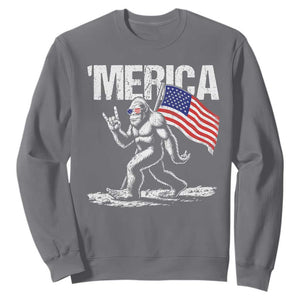 Funny 4th Of July Bigfoot Merica Sweatshirt Patriotic Sasquatch American US Flag TS11 Charcoal Print Your Wear