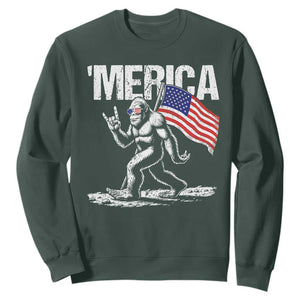 Funny 4th Of July Bigfoot Merica Sweatshirt Patriotic Sasquatch American US Flag TS11 Dark Forest Green Print Your Wear