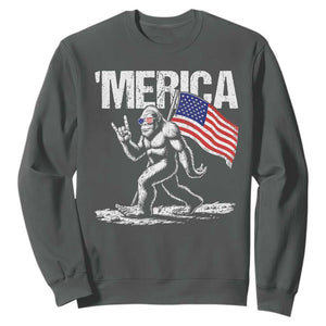 Funny 4th Of July Bigfoot Merica Sweatshirt Patriotic Sasquatch American US Flag TS11 Dark Heather Print Your Wear