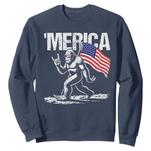 Funny 4th Of July Bigfoot Merica Sweatshirt Patriotic Sasquatch American US Flag TS11 Navy Print Your Wear