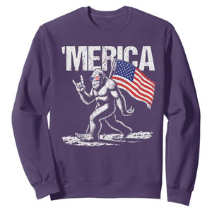 Funny 4th Of July Bigfoot Merica Sweatshirt Patriotic Sasquatch American US Flag TS11 Purple Print Your Wear