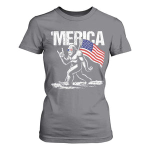 Funny 4th Of July Bigfoot Merica T Shirt For Women Patriotic Sasquatch American US Flag TS11 Charcoal Print Your Wear