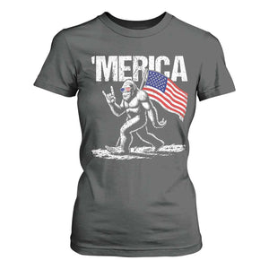 Funny 4th Of July Bigfoot Merica T Shirt For Women Patriotic Sasquatch American US Flag TS11 Dark Heather Print Your Wear