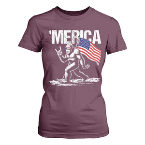 Funny 4th Of July Bigfoot Merica T Shirt For Women Patriotic Sasquatch American US Flag TS11 Maroon Print Your Wear