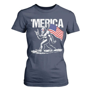 Funny 4th Of July Bigfoot Merica T Shirt For Women Patriotic Sasquatch American US Flag TS11 Navy Print Your Wear