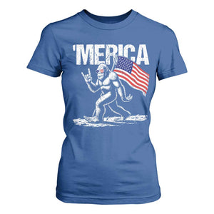 Funny 4th Of July Bigfoot Merica T Shirt For Women Patriotic Sasquatch American US Flag TS11 Royal Blue Print Your Wear