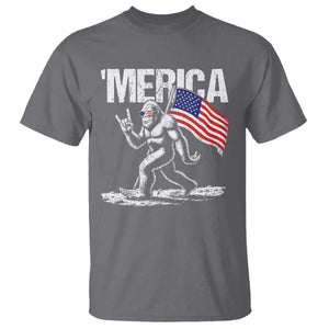 Funny 4th Of July Bigfoot Merica T Shirt Patriotic Sasquatch American US Flag TS11 Charcoal Print Your Wear