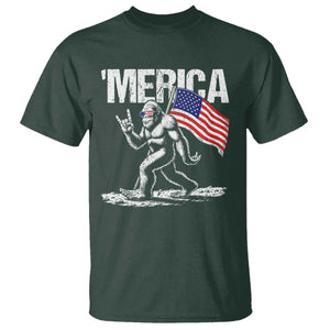 Funny 4th Of July Bigfoot Merica T Shirt Patriotic Sasquatch American US Flag TS11 Dark Forest Green Print Your Wear