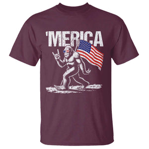 Funny 4th Of July Bigfoot Merica T Shirt Patriotic Sasquatch American US Flag TS11 Maroon Print Your Wear
