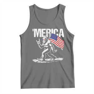 Funny 4th Of July Bigfoot Merica Tank Top Patriotic Sasquatch American US Flag TS11 Black Heather Print Your Wear