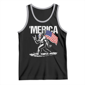 Funny 4th Of July Bigfoot Merica Tank Top Patriotic Sasquatch American US Flag TS11 Black Athletic Heather Print Your Wear