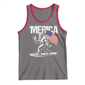 Funny 4th Of July Bigfoot Merica Tank Top Patriotic Sasquatch American US Flag TS11 Deep Heather Red Print Your Wear