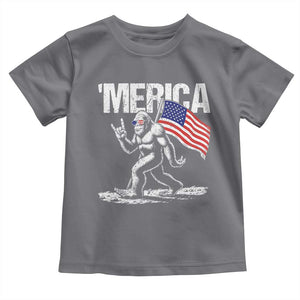 Funny 4th Of July Bigfoot Merica Toddler T Shirt Patriotic Sasquatch American US Flag TS11 Charcoal Print Your Wear