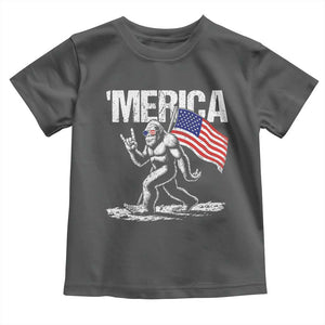 Funny 4th Of July Bigfoot Merica Toddler T Shirt Patriotic Sasquatch American US Flag TS11 Dark Heather Print Your Wear